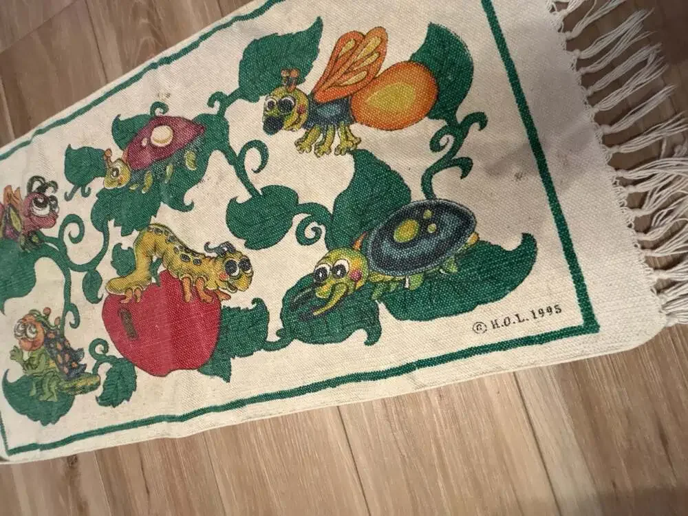 Vintage 1995 H.O.L. Woven Tapestry Wall Hanging Bug Insect Motif 17x33